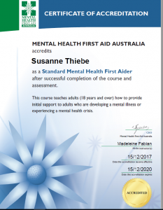 Mental Health First Aid Certificate, Professional organiser Susanne Thiebe