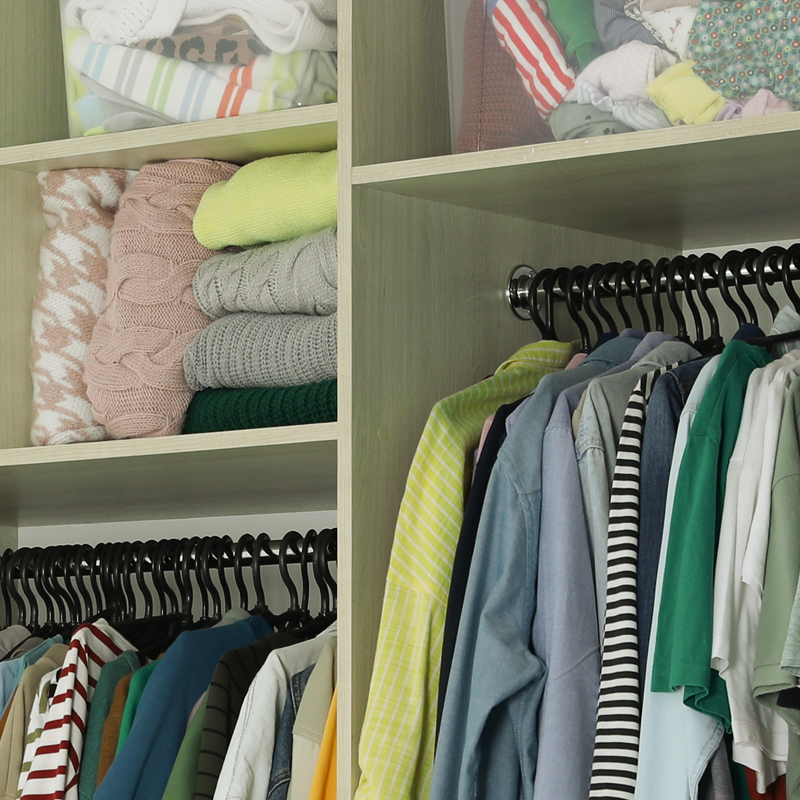 Photo of a well organised wardrobe in a family home